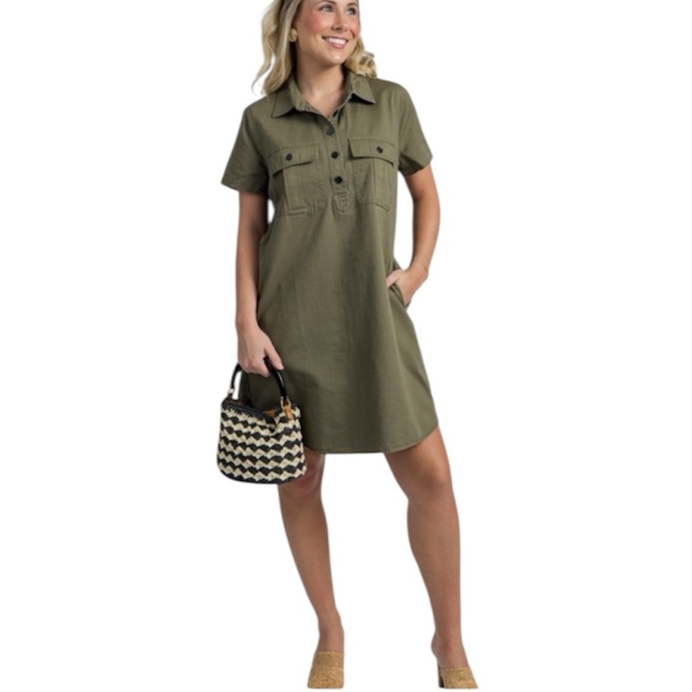 Mittoshop Olive Shirt Dress‎ with Pockets Size Large